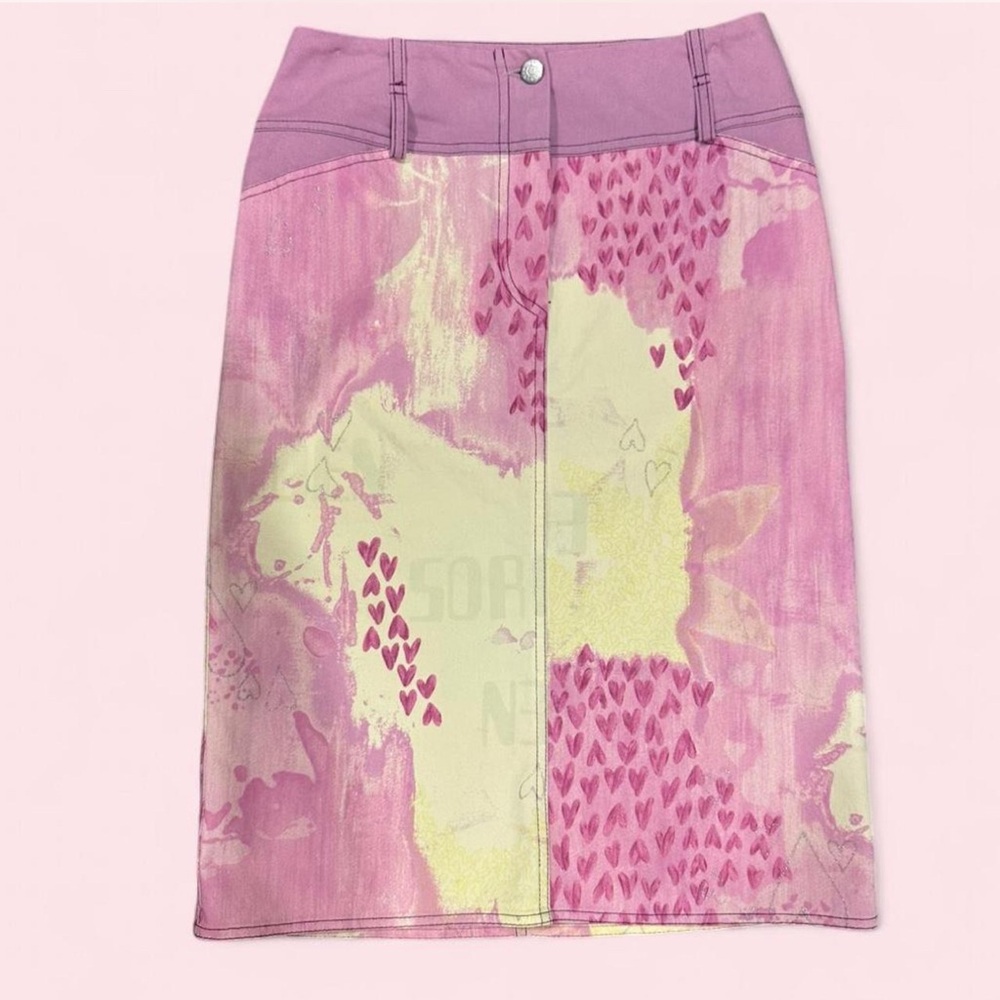 Sorel Pink and Cream Abstract Print Pencil Skirt
